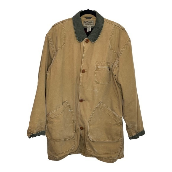 Vintage L.L .Bean Chore Jacket Coat Size LT Beige Wool Blend Button In Lining - Picture 1 of 14